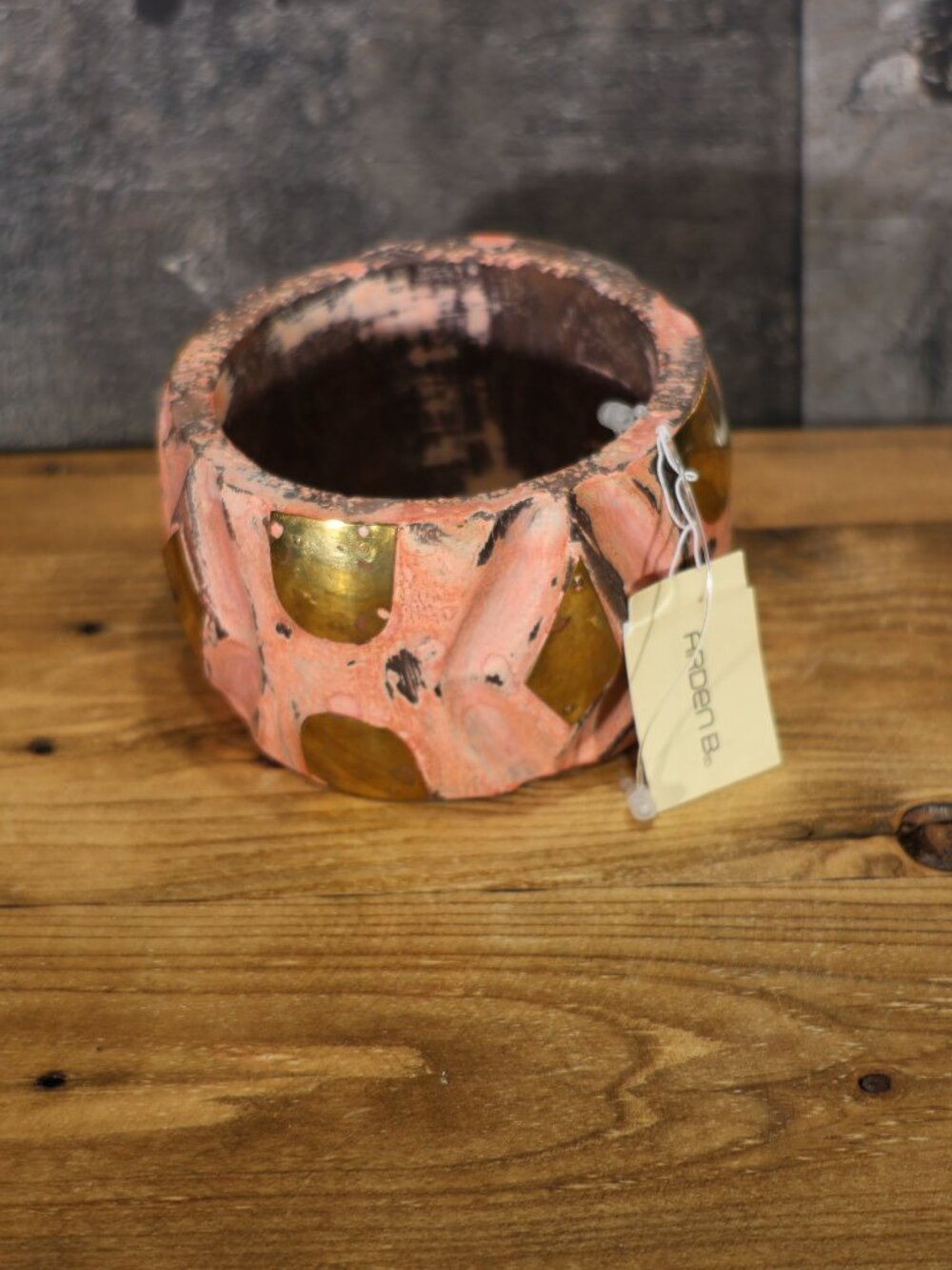 New Arden B Carved Wood Bracelet , Brass Inlay , Boho Statement Chunky Bracelet
